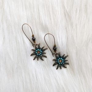 Boho bronze and turquoise floral charm earrings